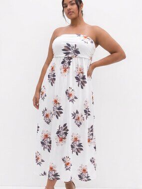 NWT Strapless White Floral Maxi Dress Boho Flowy Feminine Dress-XXL